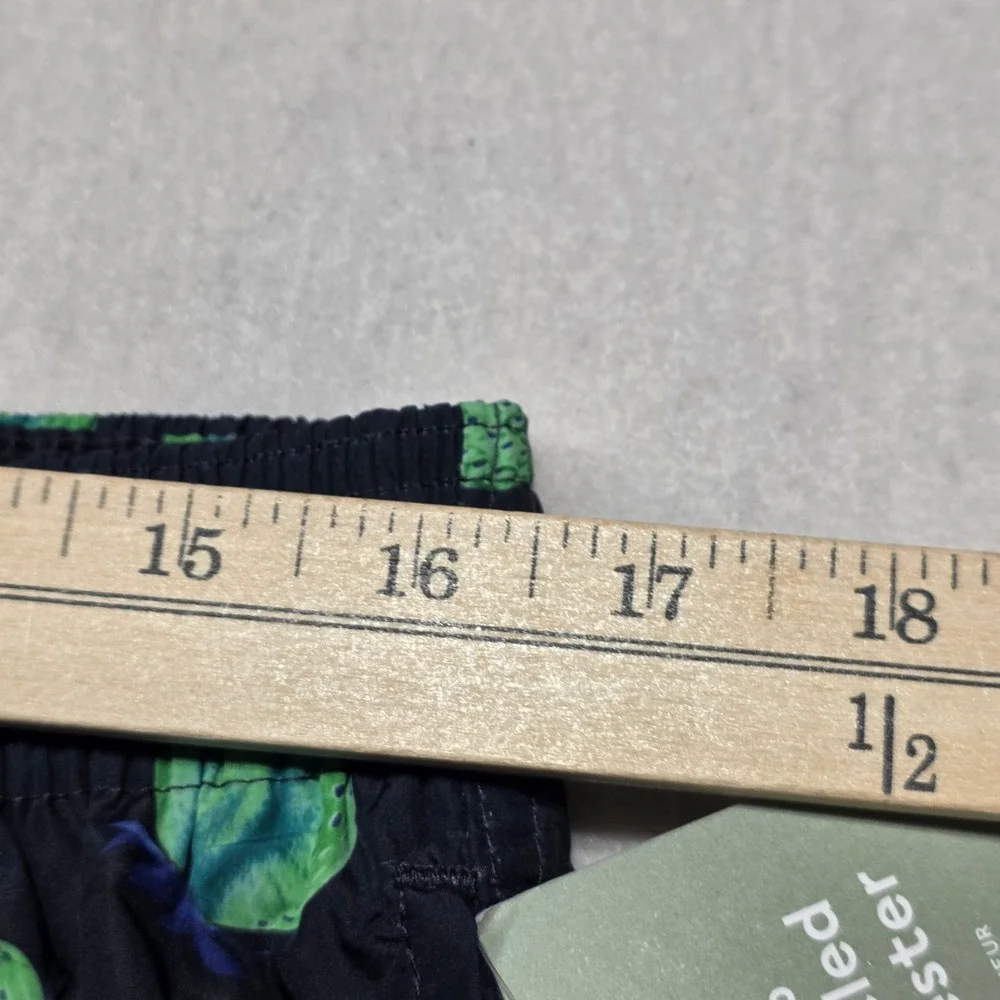 H&M Swim Shorts Mens Large Black Green Strawberry Print Knee‎ Length Trunks NEW